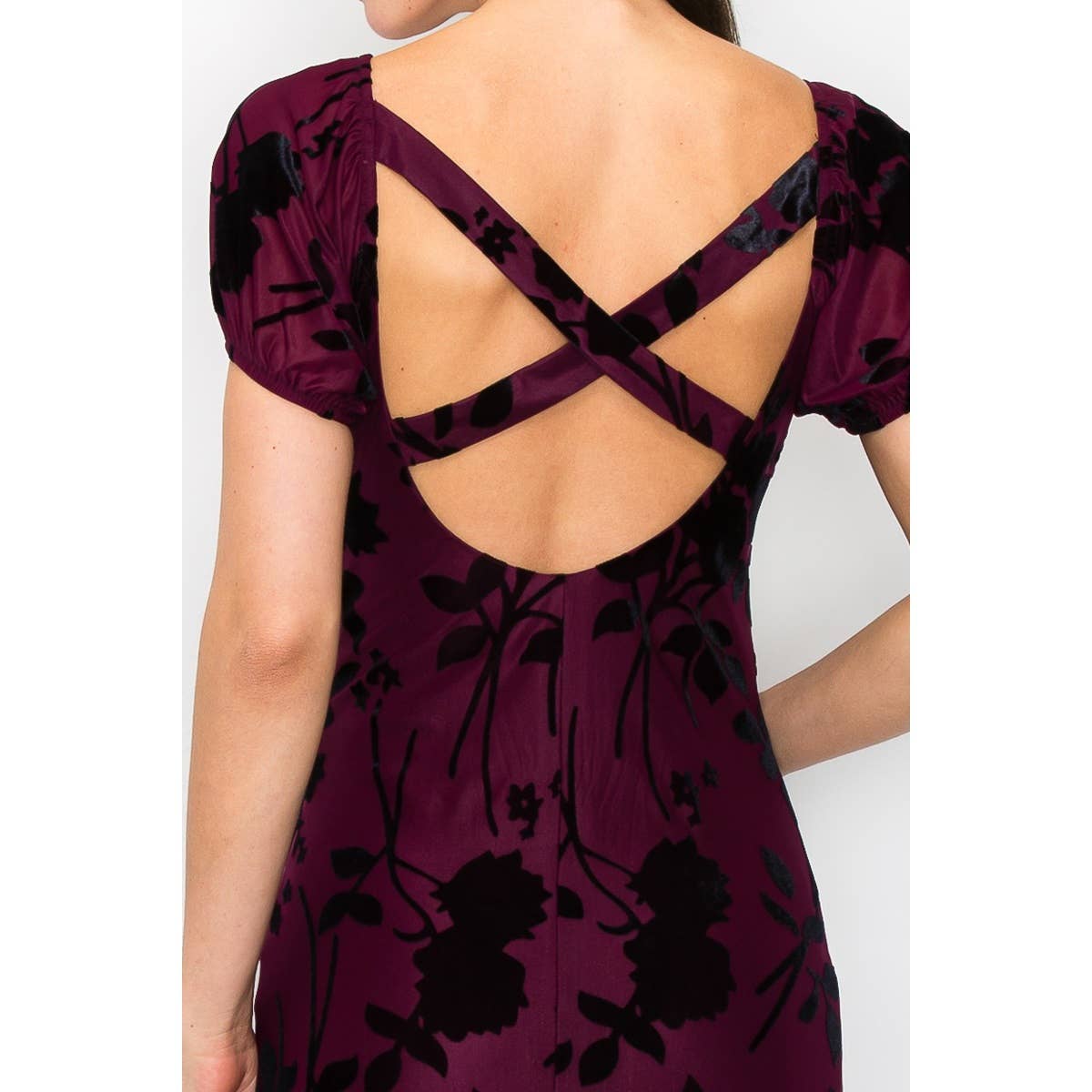 INA - Burn out velvet floral print high slit maxi dress