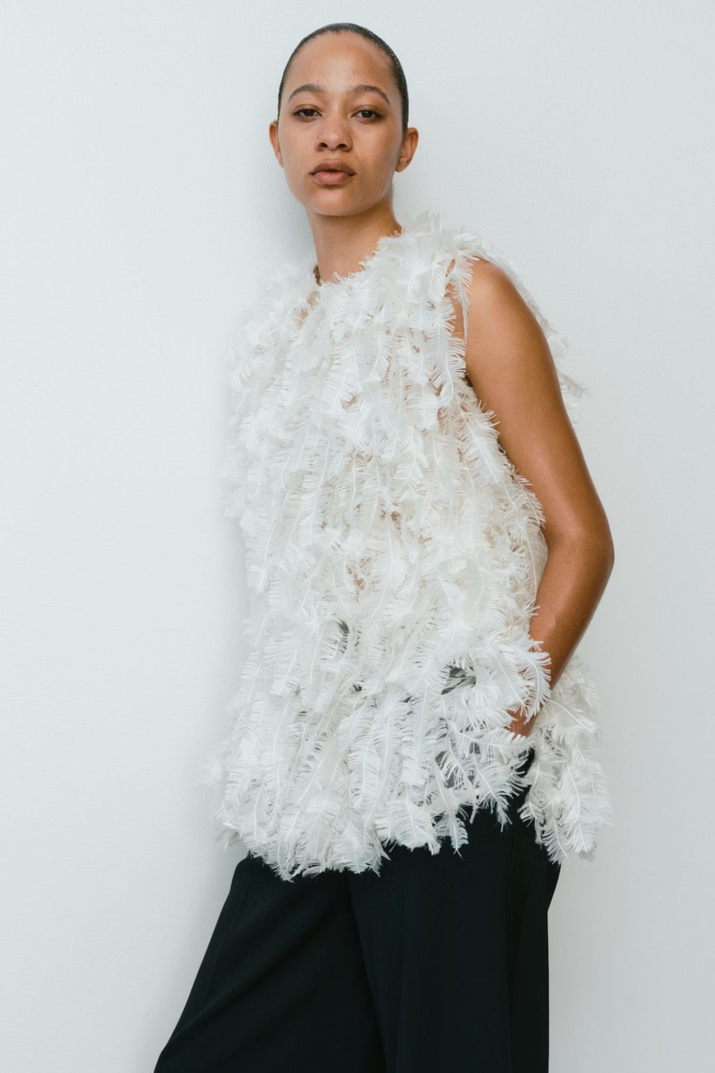 FEI FEATHERY SATIN S/L TOP SIMKHAI