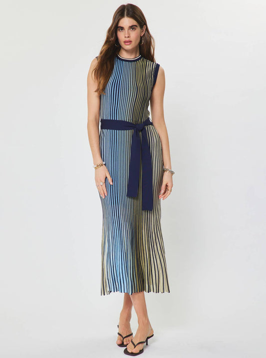 Current Air - Striped Knit Midi Dress - Green Blue Multi / XS