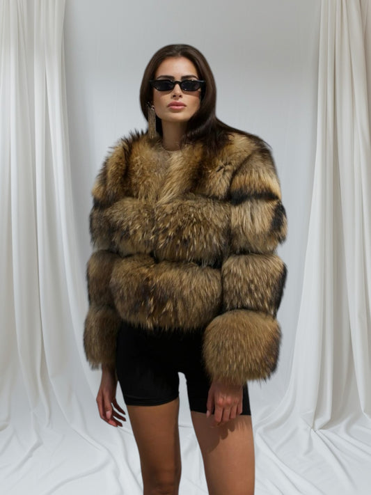 Custom Raccoon fur-cropped bomber