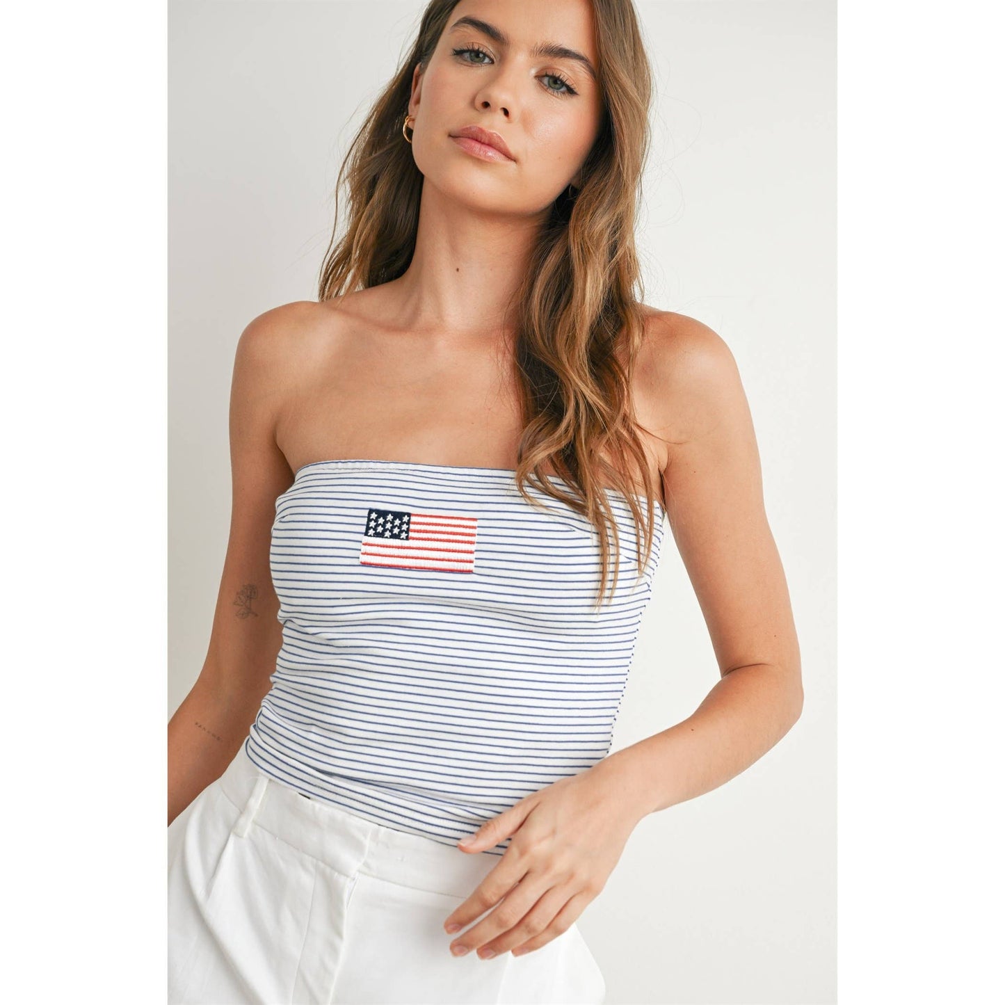 BUTTERMELON - Stars and Stripes Tube Top - BMT7755 - IVORY / BLUE / M