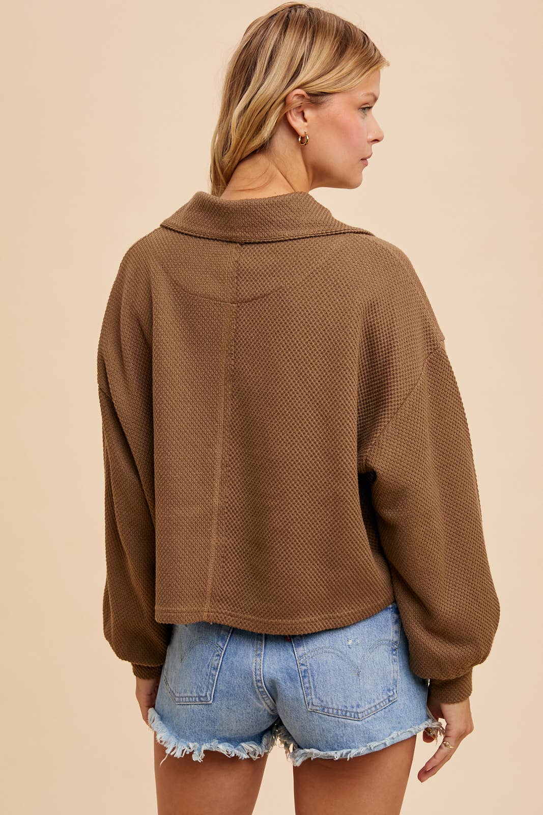 In Loom - COTTON THERMAL CROPPED HALF ZIP PULLOVER