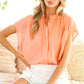Henley Neckline Button Down Short Sleeve Top