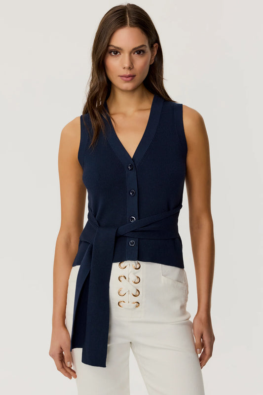 Collins Sleeveless Navy Button-Front Top - Toccin