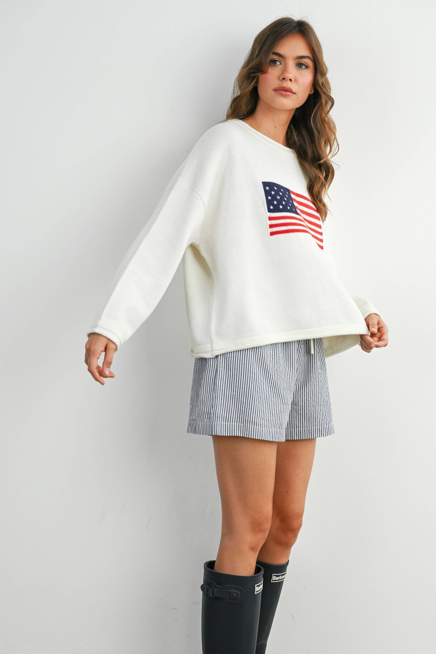 BUTTERMELON - Graphic Knit Long Sleeve Top - BMW7907 - NAVY MULTI / S