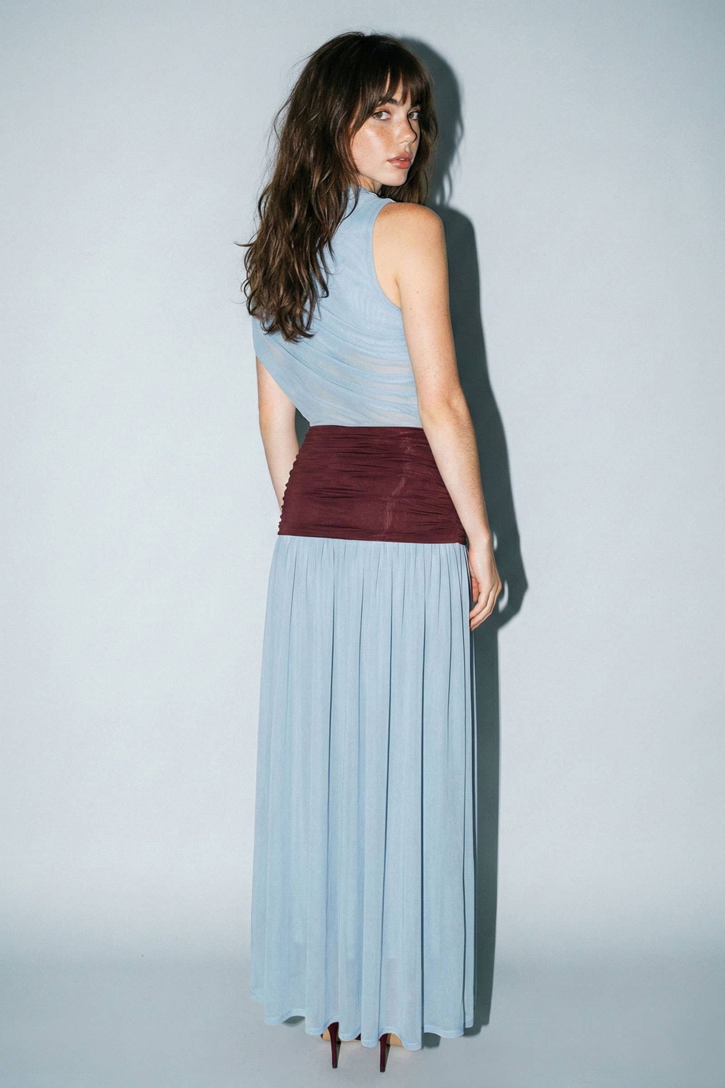 SKYLAR ROSE - Colorblock Mesh Maxi Dress with Contrast Waist - LIME / L