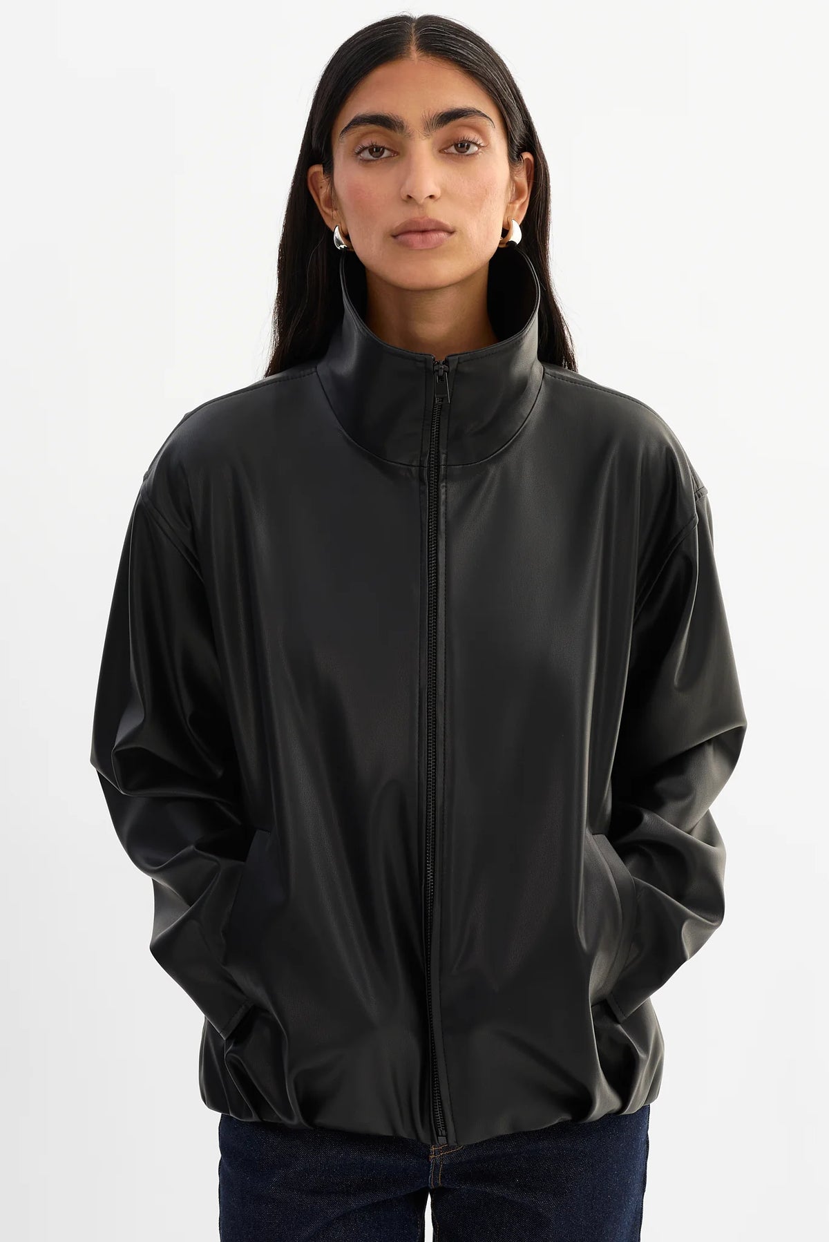 Denita Faux Leather Oversized Bomber Jacket