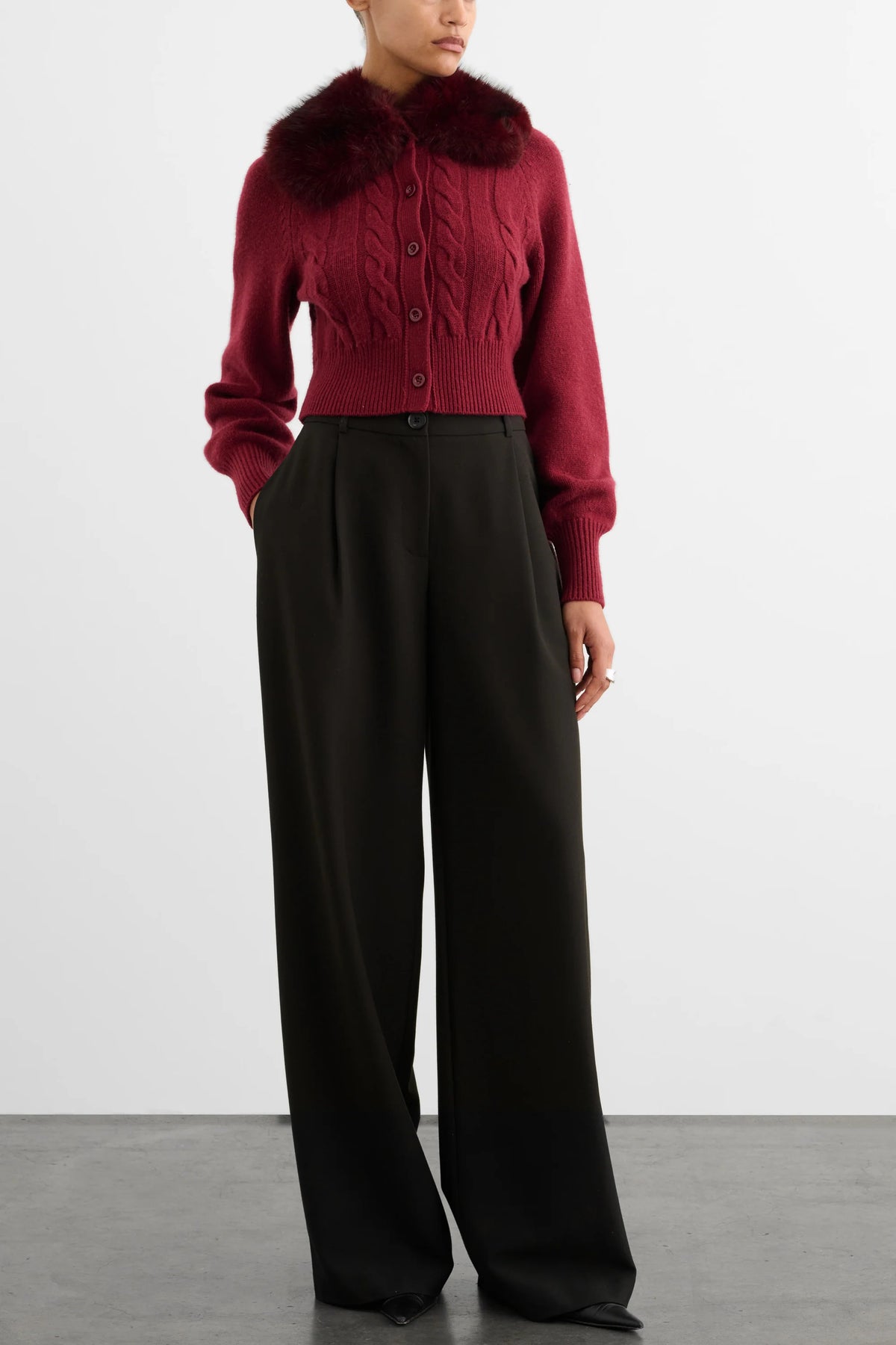 Rita Cable Knit Cardigan with Fur Collar