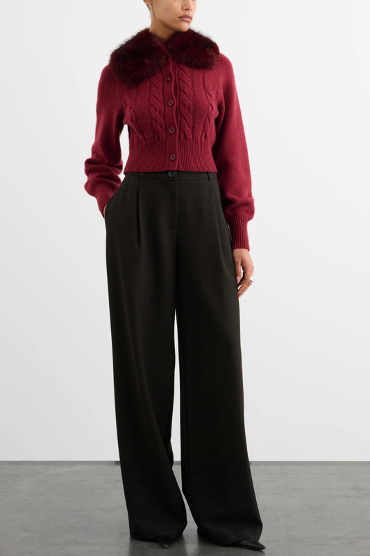 Rita Cable Knit Cardigan with Fur Collar
