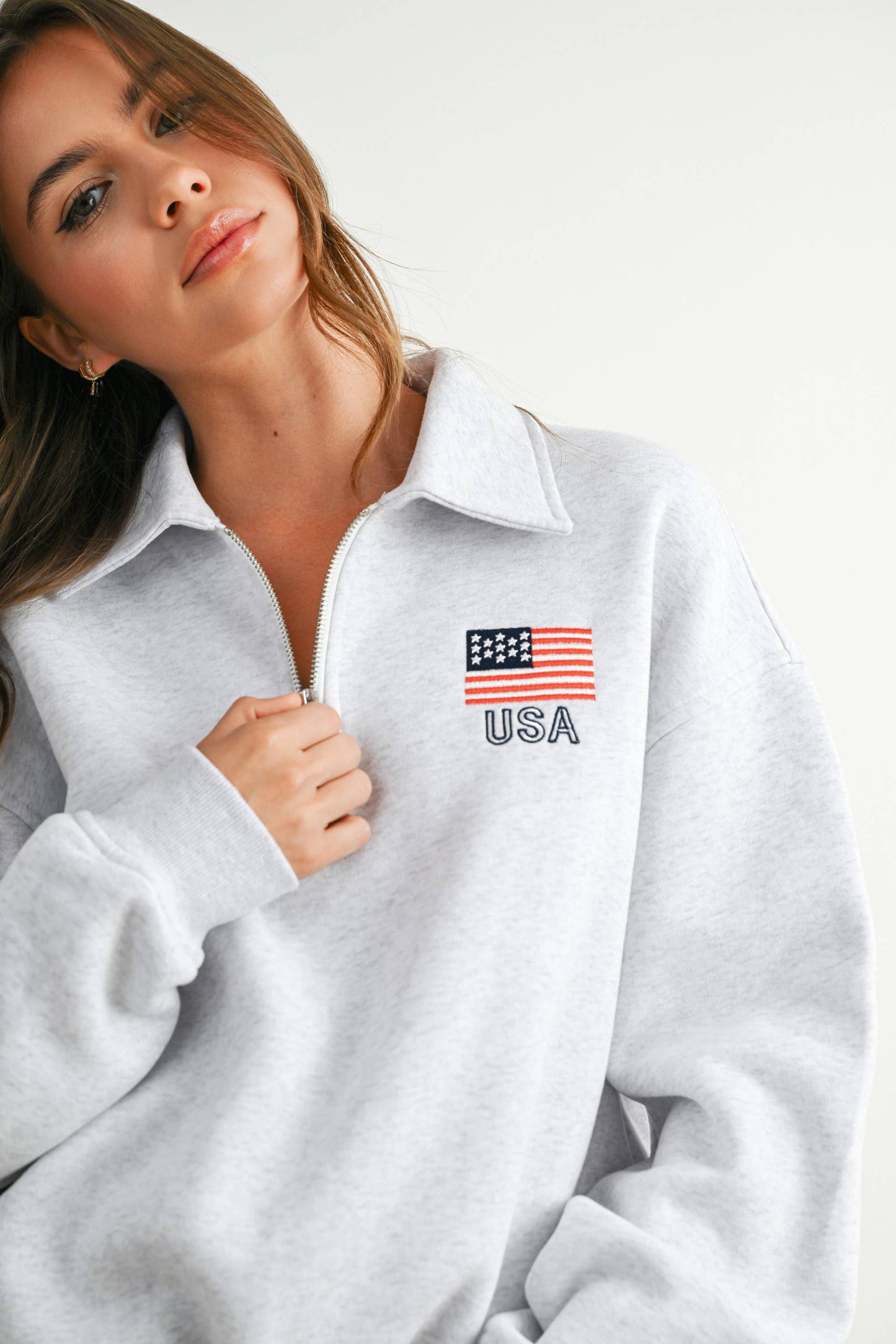BUTTERMELON - Loose Collared Quarter-Zip Top - BMT7794 - GREY / L