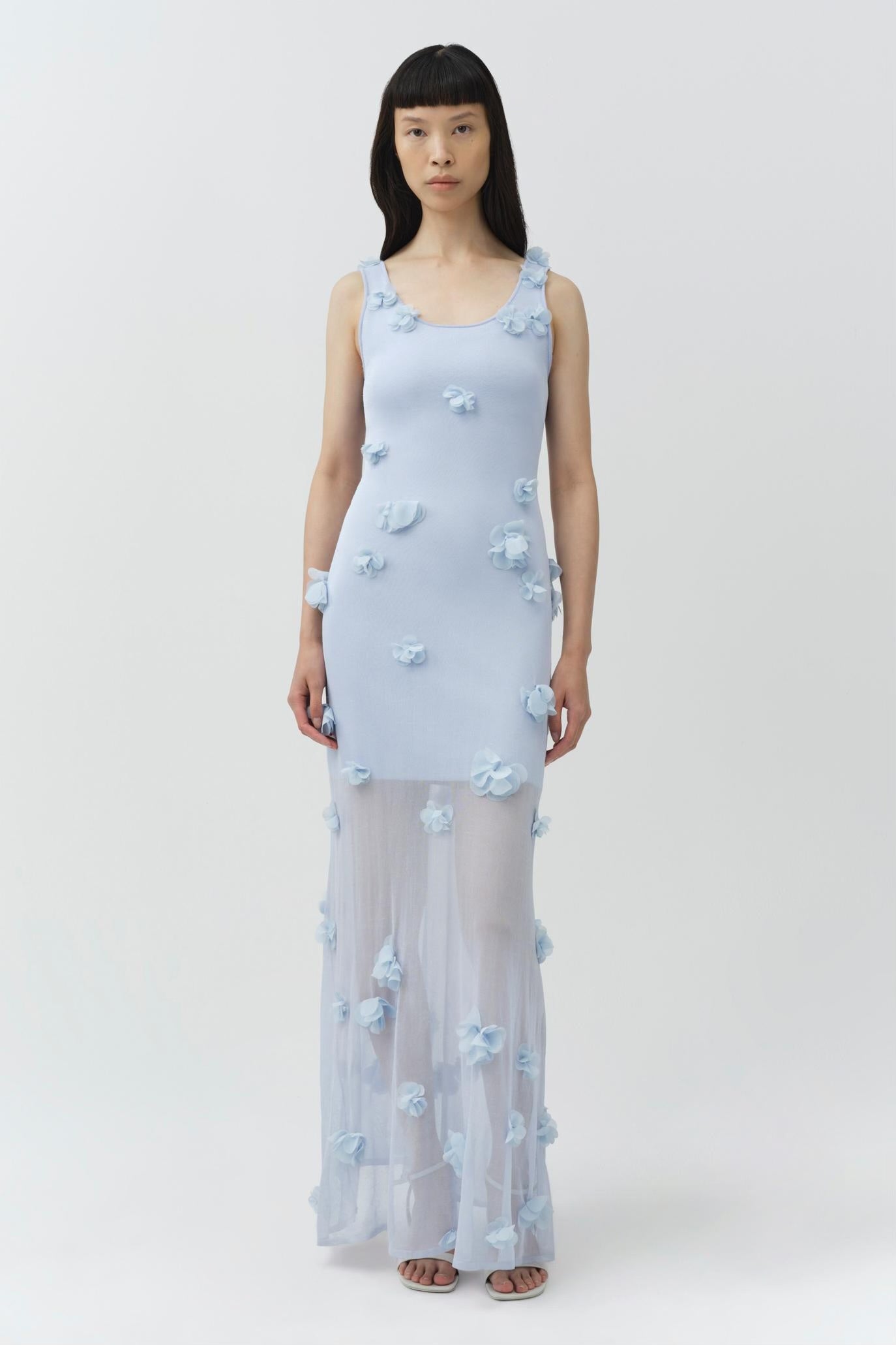 IVI S/L FLORAL APPLIQUE MIDI DRESS SIMKHAI