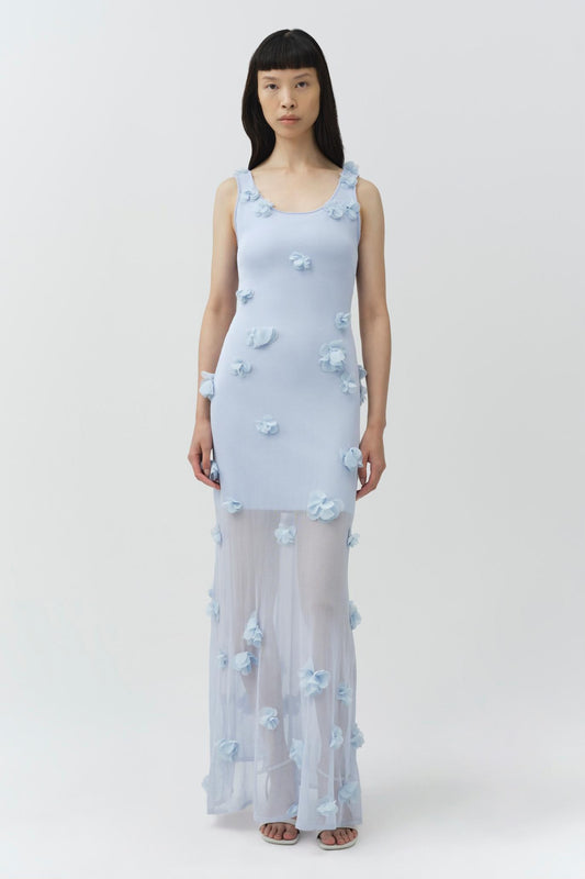 IVI S/L FLORAL APPLIQUE MIDI DRESS SIMKHAI