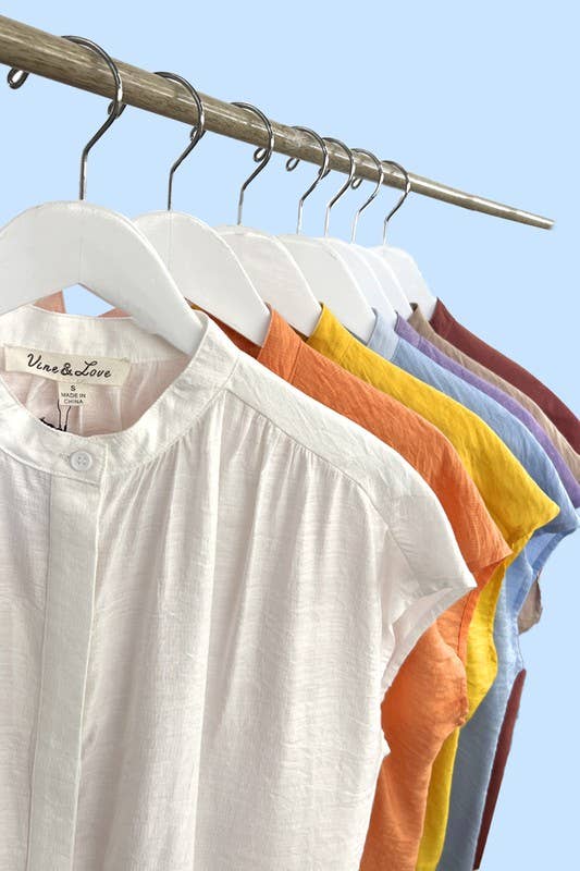 Henley Neckline Button Down Short Sleeve Top