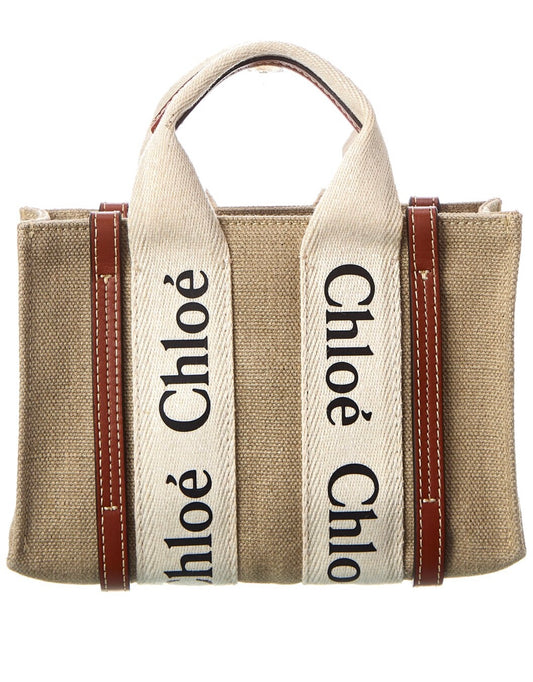 Chloé Woody Mini Canvas & Leather Tote NEW