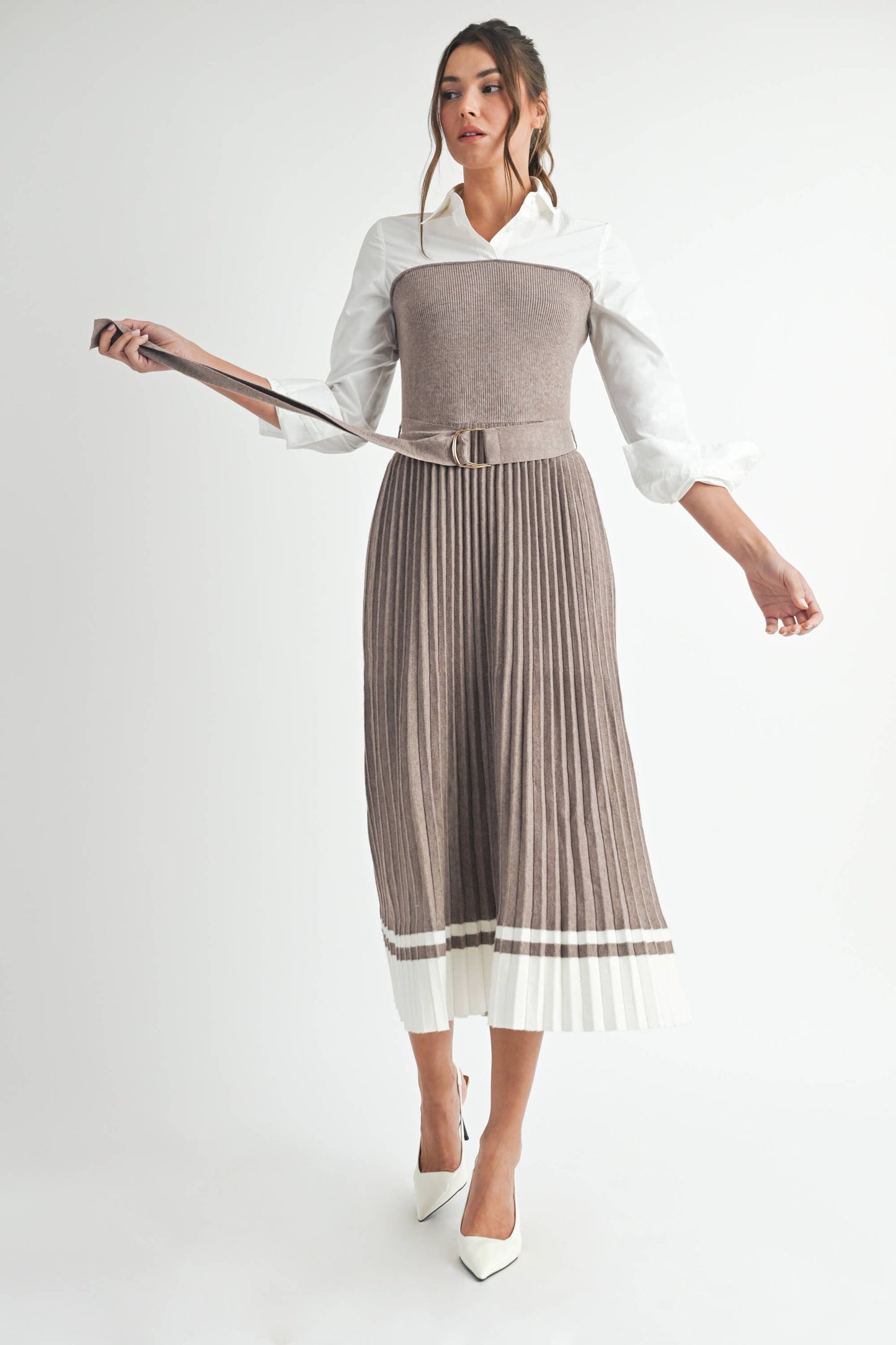 Endless Blu - Pleated Sweater Shirt Midi Dress