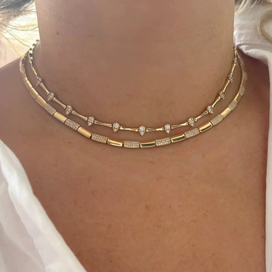 Geometric Teardrop Bar Bracelet/Necklace – Gold Plated with CZ Accents