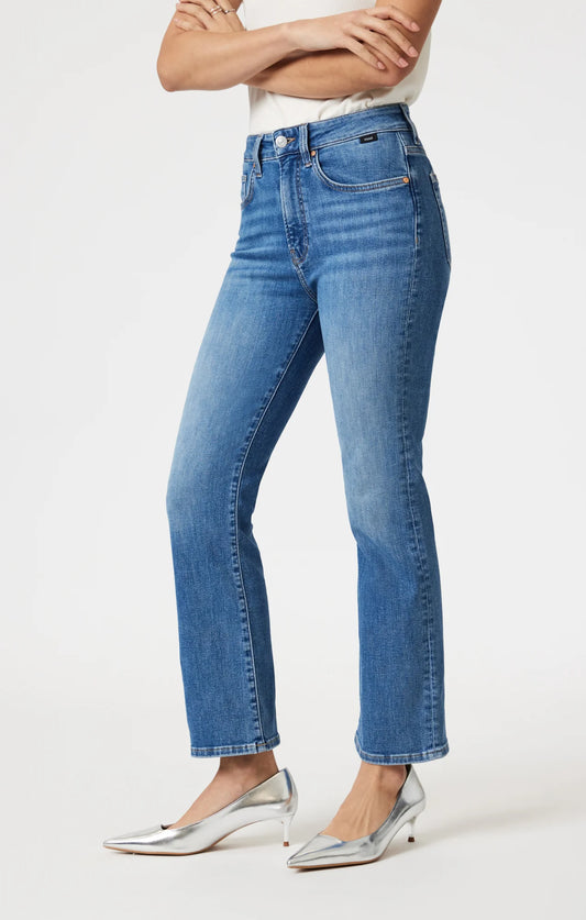 Anika Cropped Mid Brushed Flex Blue Jean - Mavi