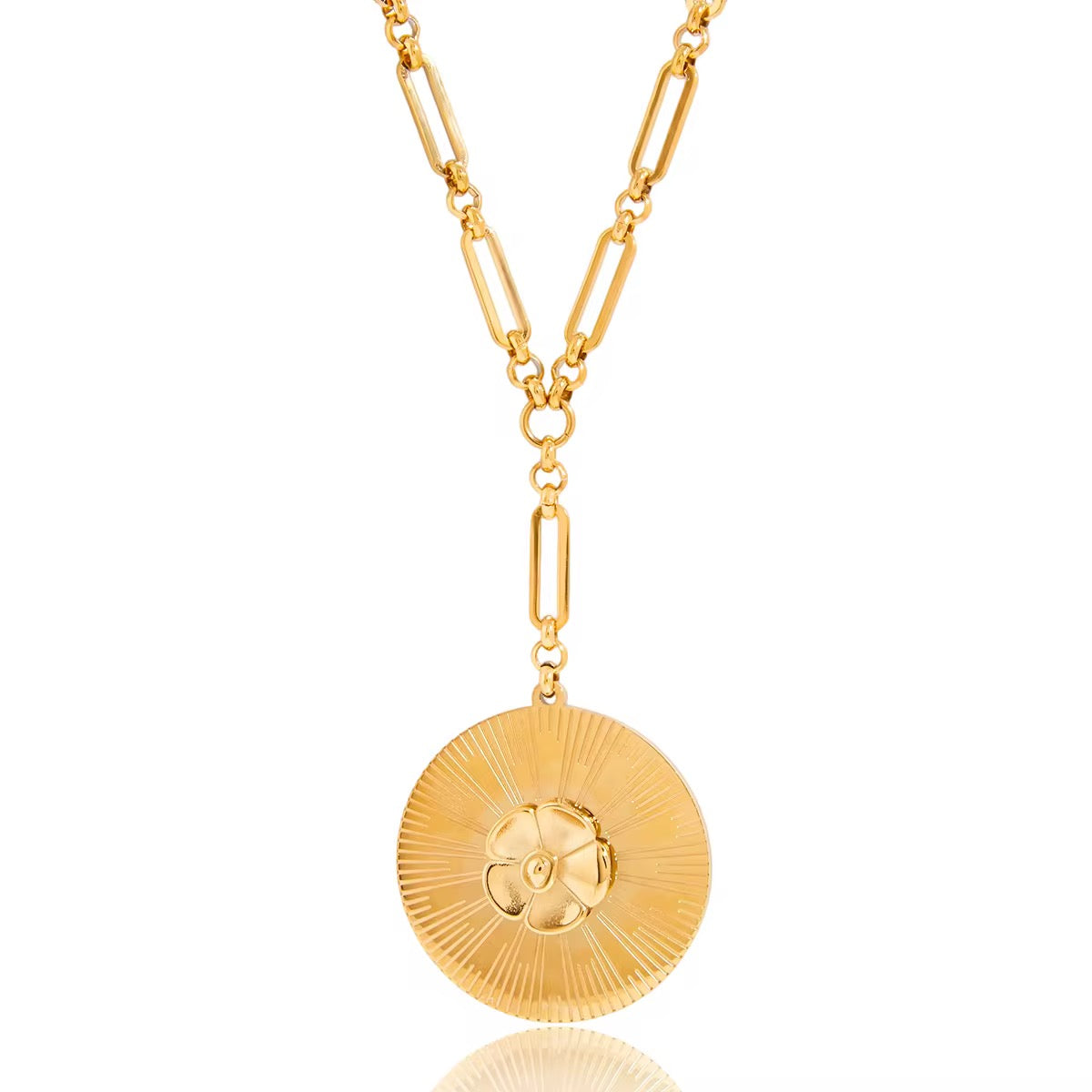 Golden Camellia Medallion Pendant