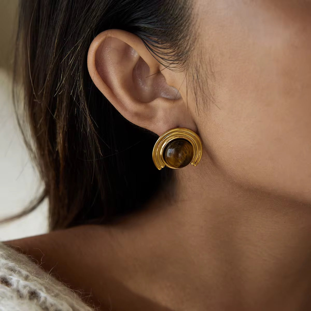 Vintage Ribbed Tiger’s Eye Earrings