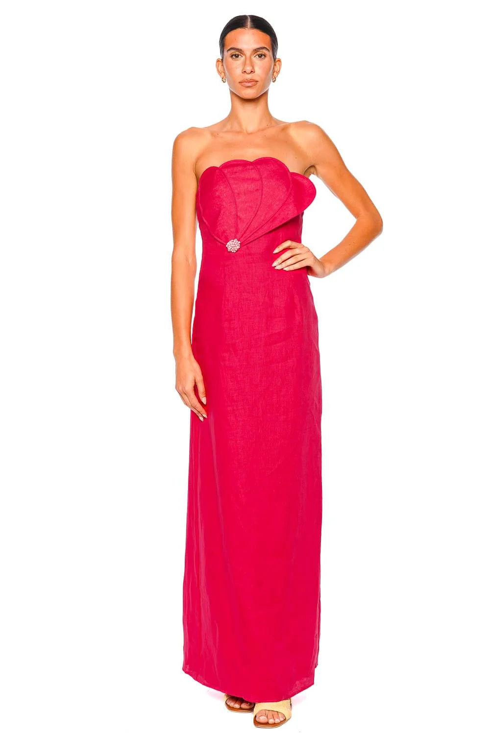 BIANCA SCALLOPED STRAPLESS LINEN MAXI DRESS