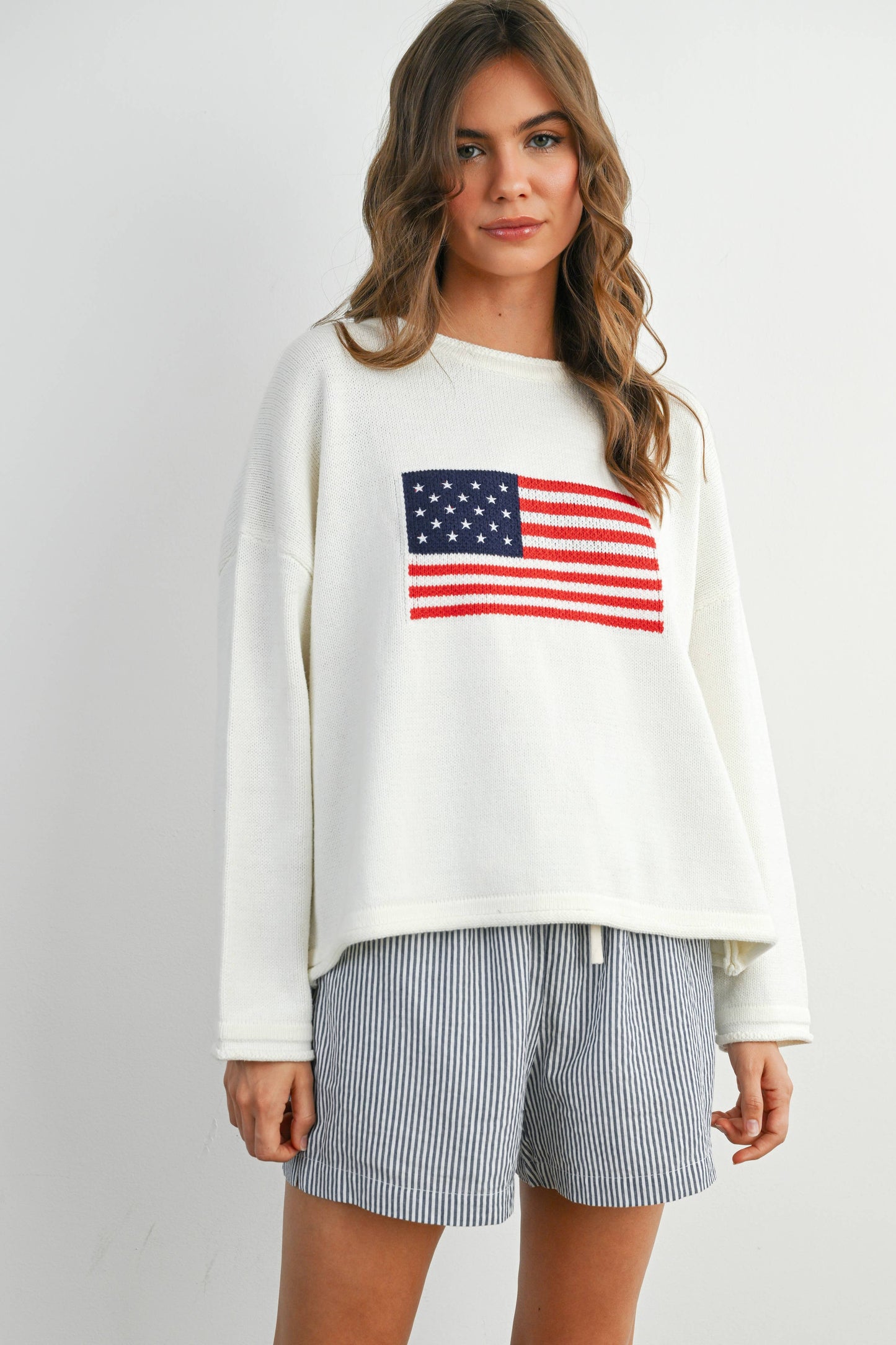 BUTTERMELON - Graphic Knit Long Sleeve Top - BMW7907 - NAVY MULTI / S