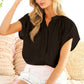 Henley Neckline Button Down Short Sleeve Top