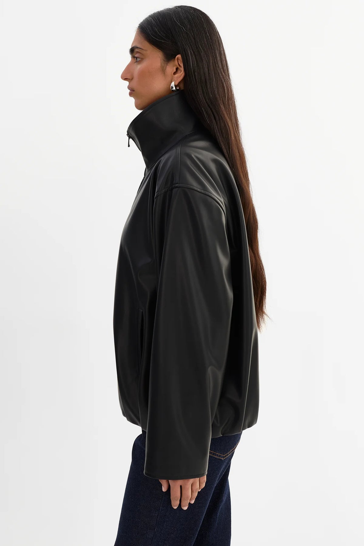 Denita Faux Leather Oversized Bomber Jacket