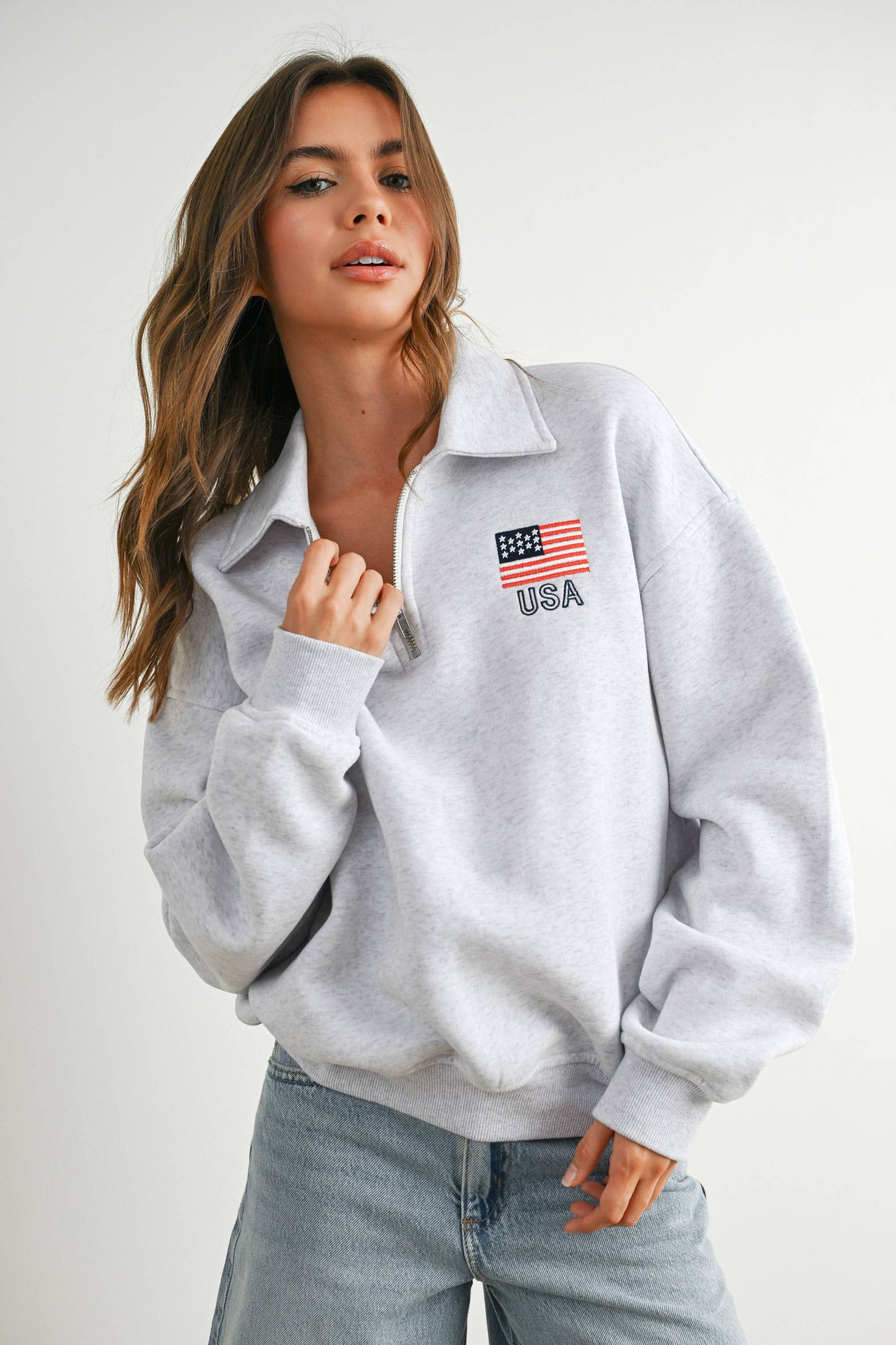 BUTTERMELON - Loose Collared Quarter-Zip Top - BMT7794 - GREY / L