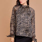 Back Tie Neck Shirring Animal Print Top