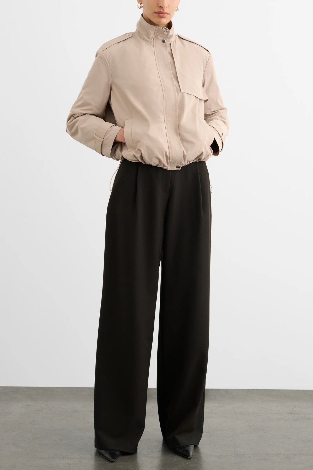 Alyssa Funnel Neck Bomber with Drawstring Detail