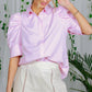 Collared Neckline Puff Sleeve Stripe Print Blouse Top