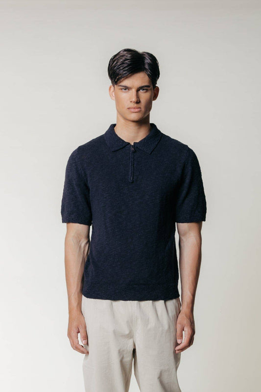 Colourful Rebel - Toby Slub Zip Polo | Deepest Blue