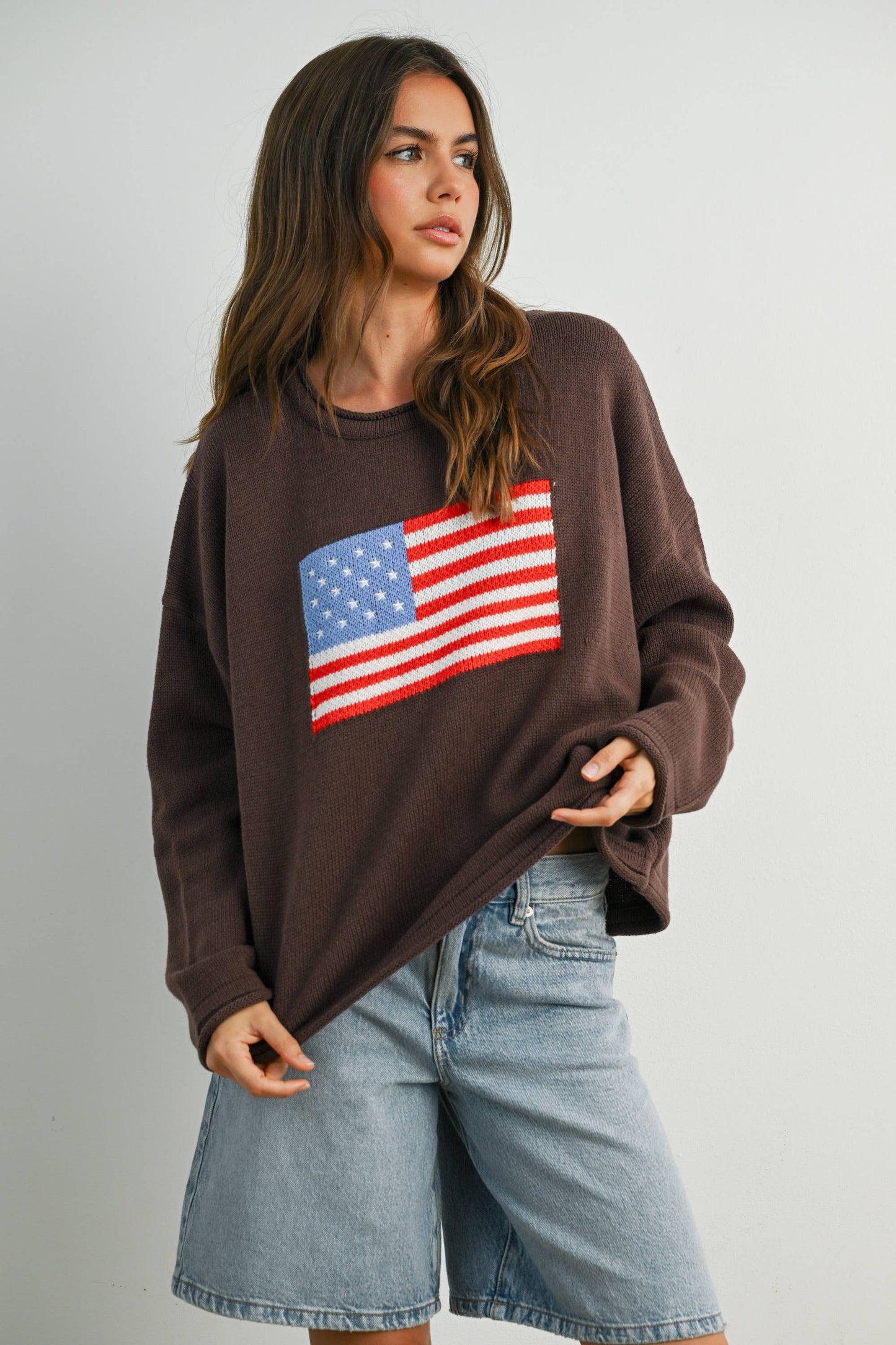 BUTTERMELON - Graphic Knit Long Sleeve Top - BMW7907 - NAVY MULTI / S