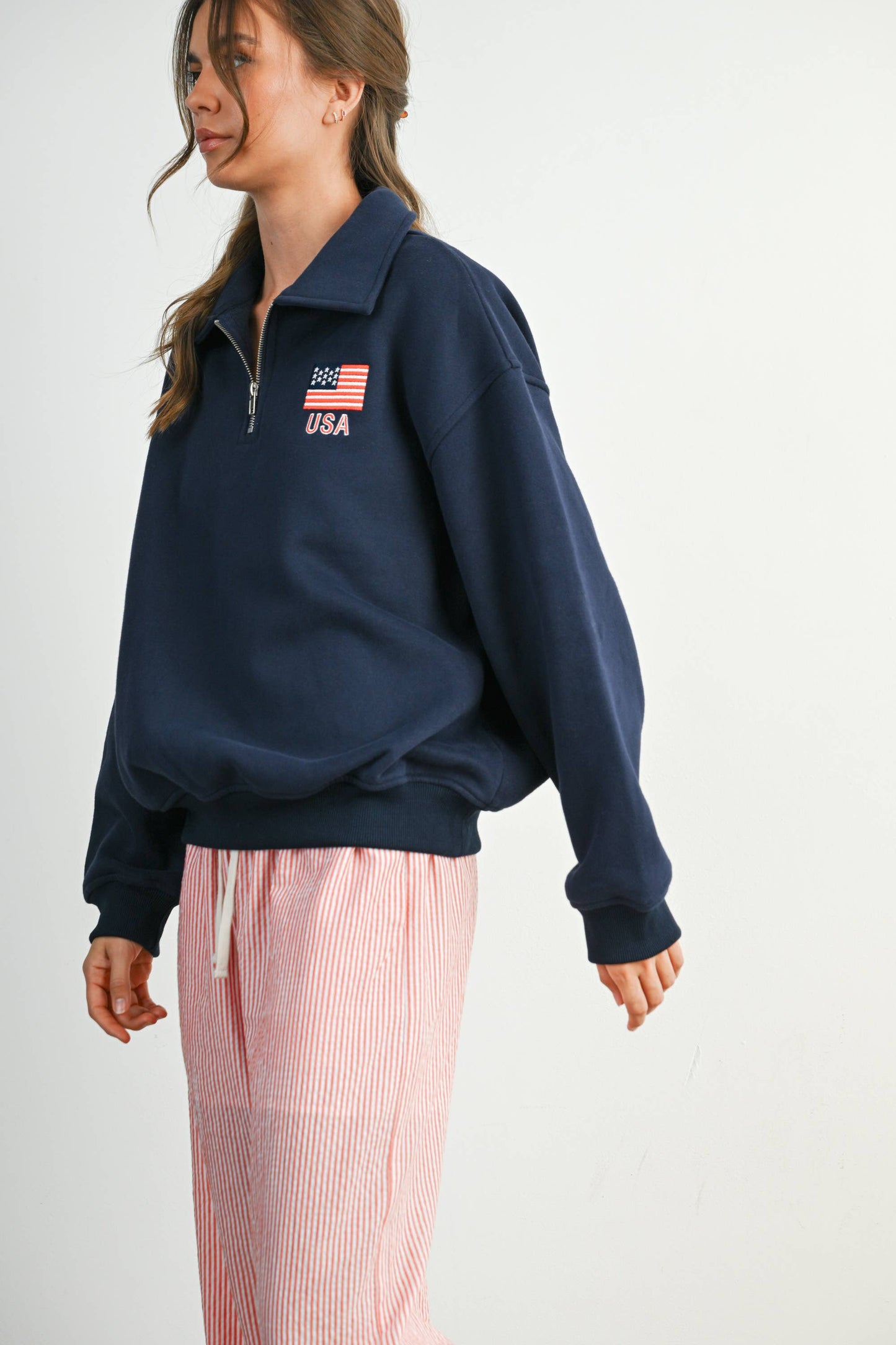 BUTTERMELON - Loose Collared Quarter-Zip Top - BMT7794 - GREY / L
