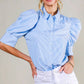 Collared Neckline Puff Sleeve Stripe Print Blouse Top