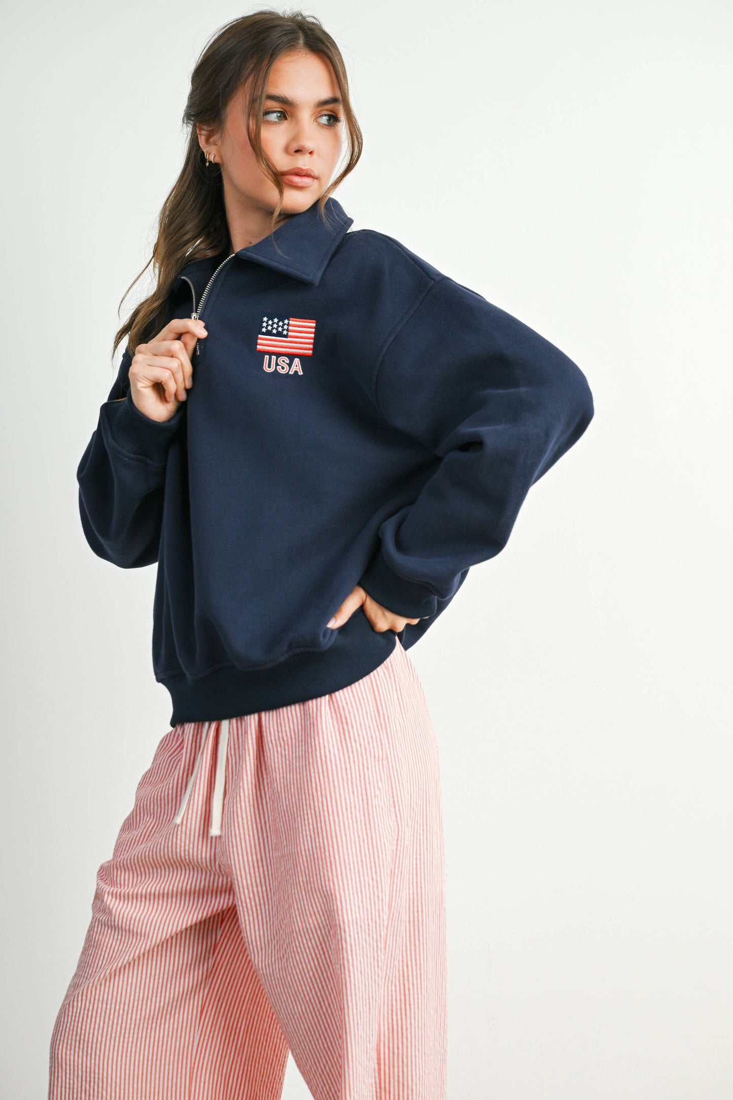 BUTTERMELON - Loose Collared Quarter-Zip Top - BMT7794 - GREY / L