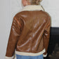 Vintage Style Sherpa Accent Faux Leather Jacket