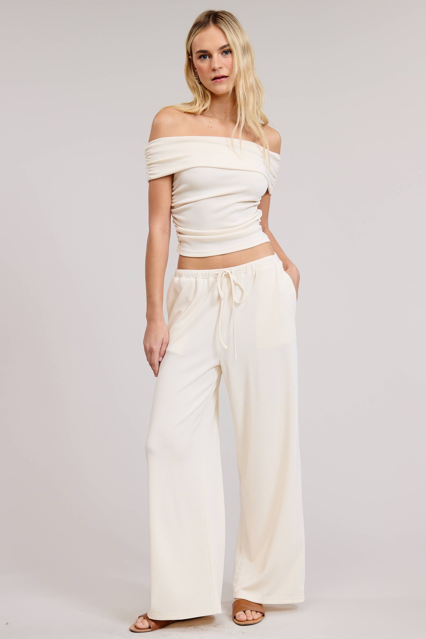 Mimosa - Off Shoulder Pants Set with Ruched Top