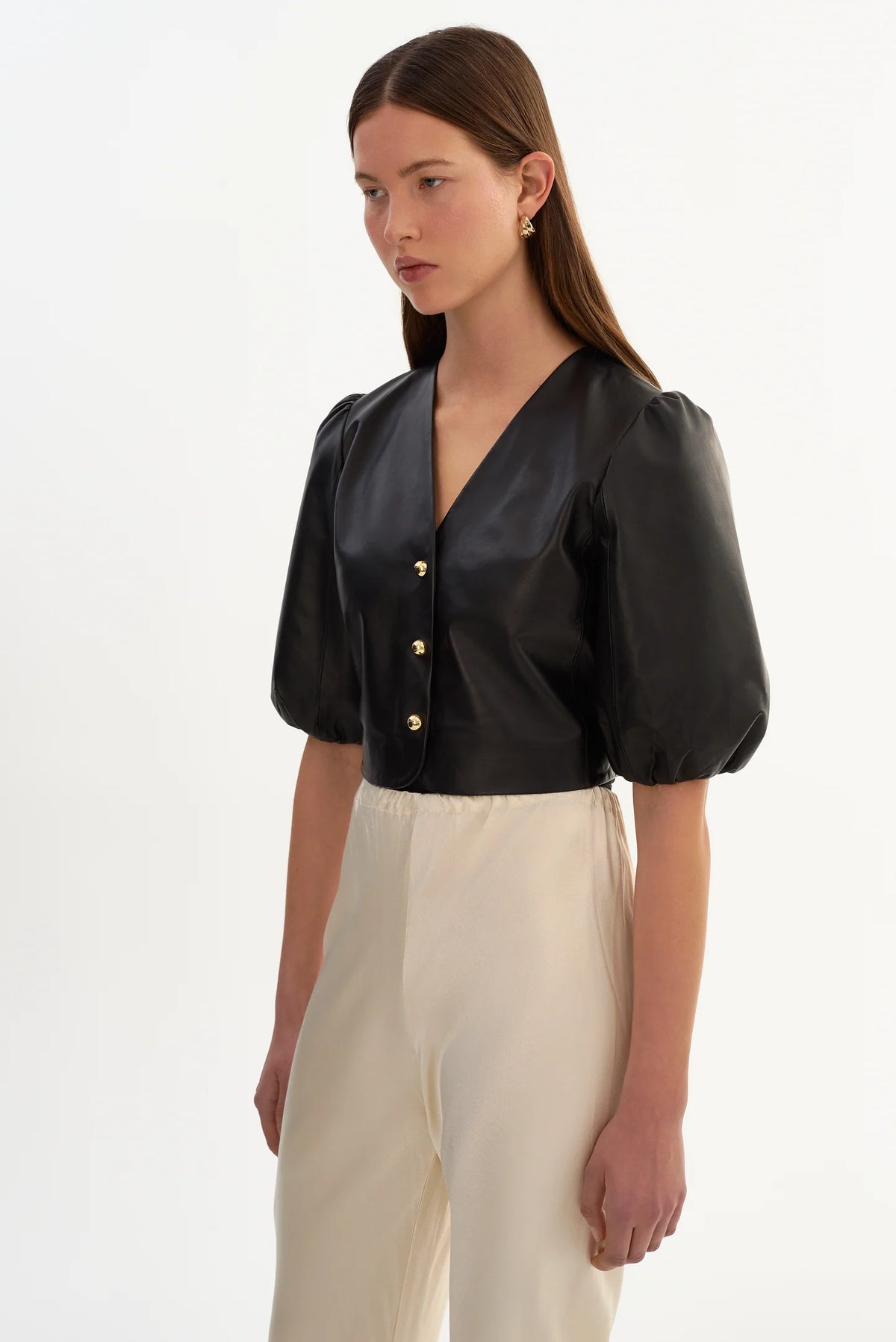 Franka Balloon Sleeve Leather Blouse