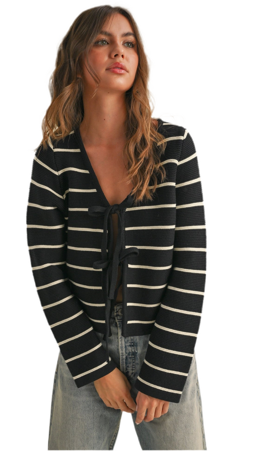 Striped Tied Front Cardigan