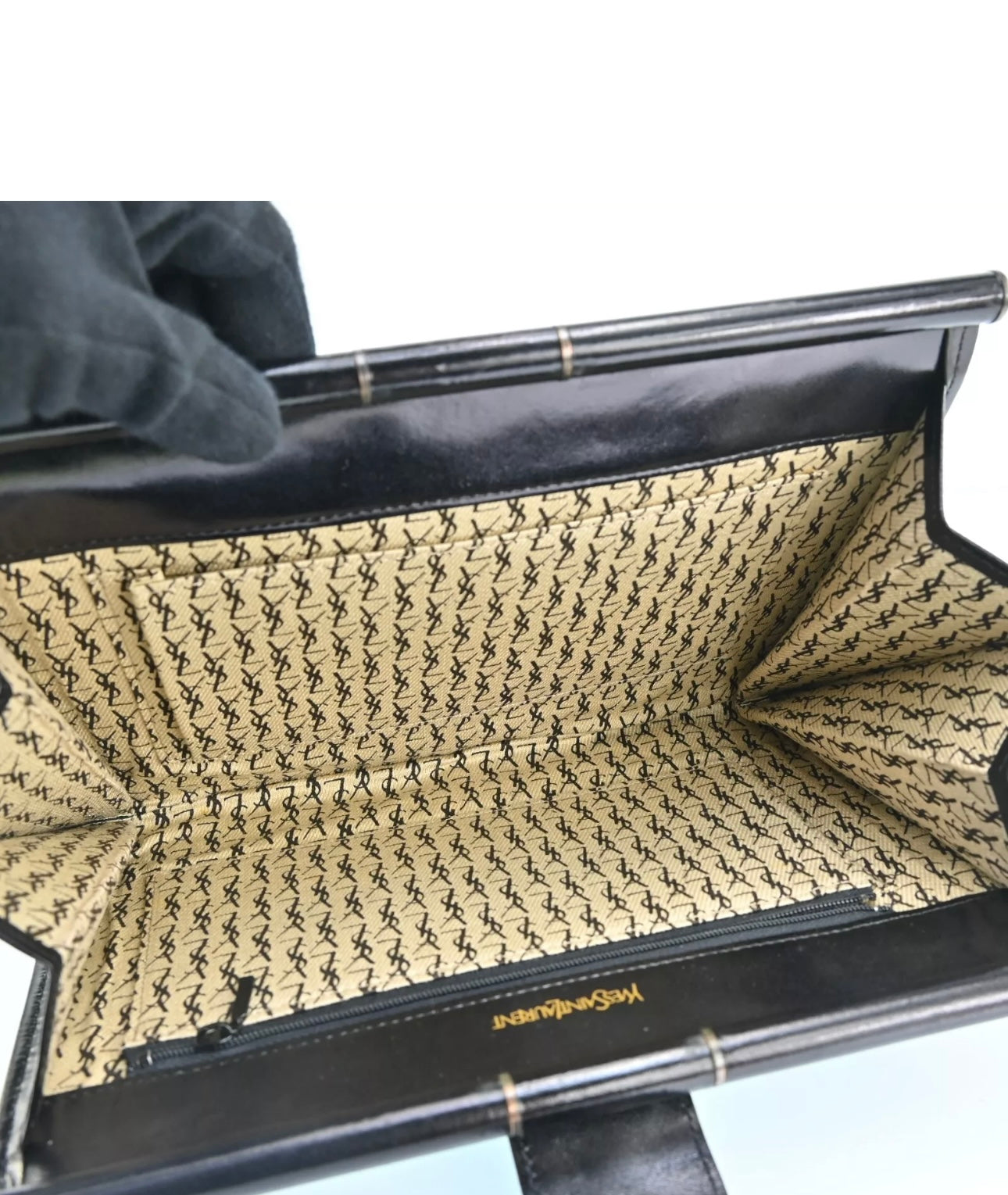 Yves Saint Laurent YSL Black Chevron Leather Clutch Bag