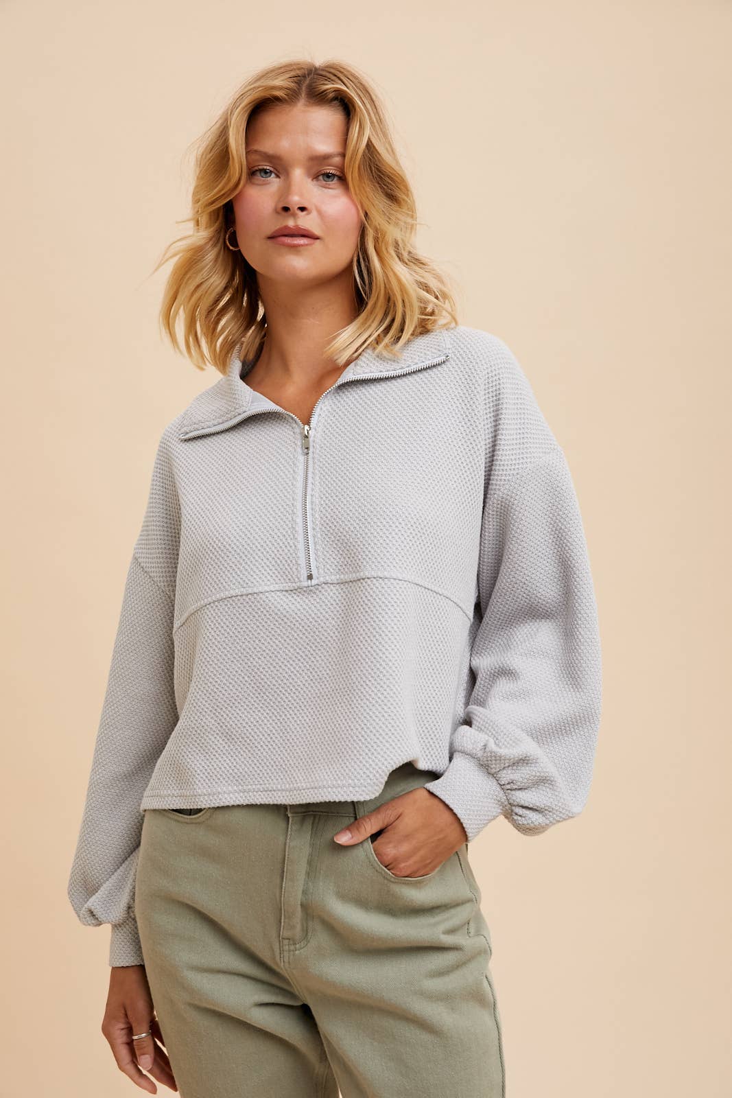 In Loom - COTTON THERMAL CROPPED HALF ZIP PULLOVER