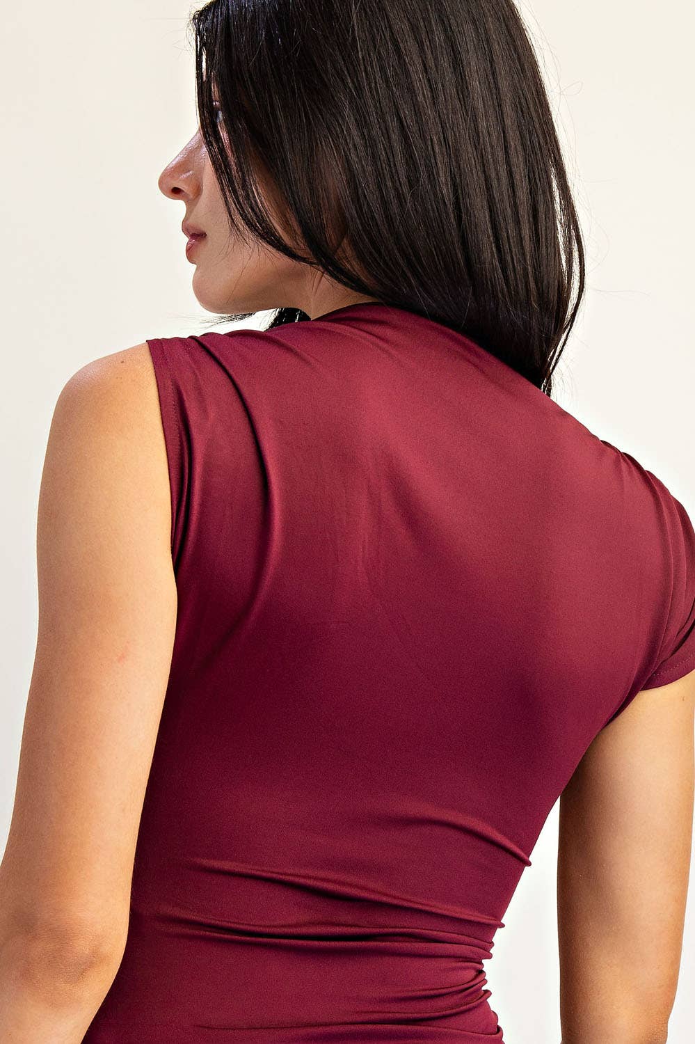Edit by Nine - Asymmetrical Shoulder Ruched Top with Gold Trim