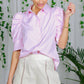 Collared Neckline Puff Sleeve Stripe Print Blouse Top