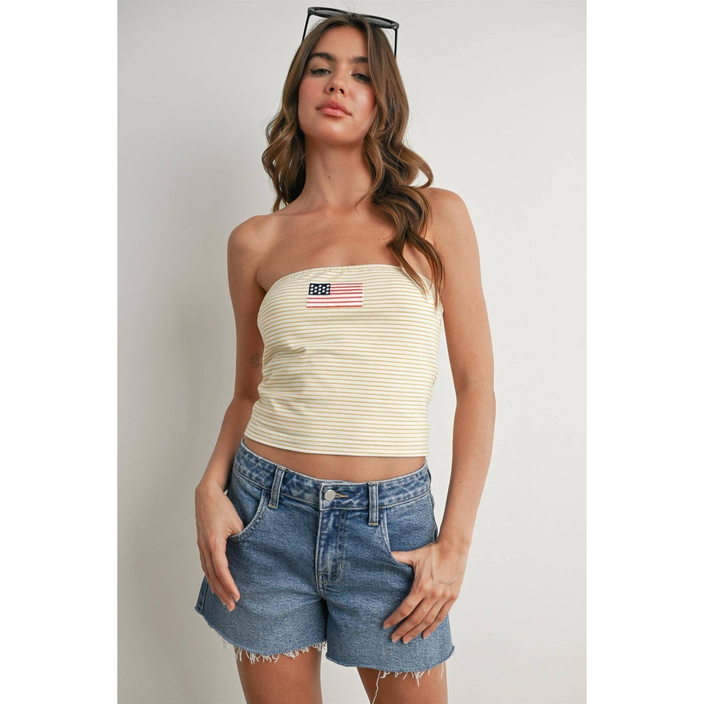 BUTTERMELON - Stars and Stripes Tube Top - BMT7755 - IVORY / BLUE / M