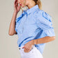Collared Neckline Puff Sleeve Stripe Print Blouse Top