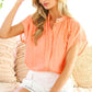 Henley Neckline Button Down Short Sleeve Top