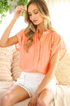 Henley Neckline Button Down Short Sleeve Top