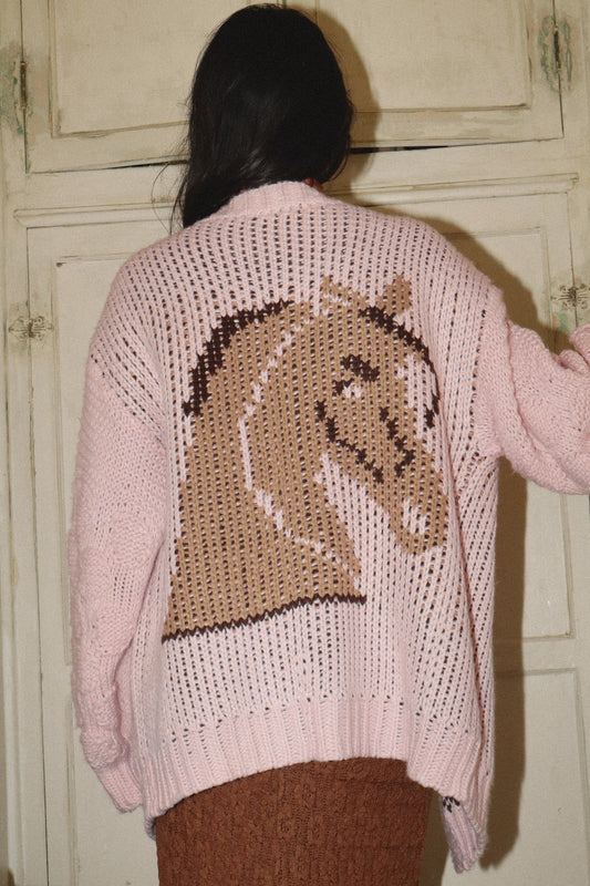 Pink Knit Horse Cardigan