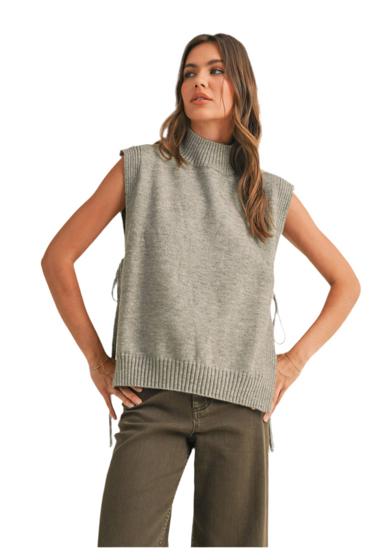 Miou Muse Mock Neck Sweater Vest with Side Tie